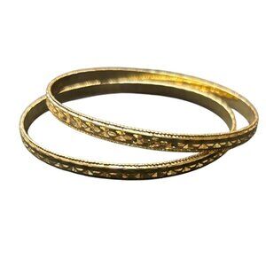 Gold-Plated Etched Bangle Bracelet Set